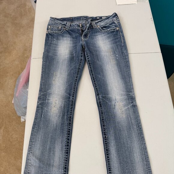 Miss Me Straight Leg Jeans sz 31  rhinestone heavy stitching JE5066TX - Picture 2 of 3